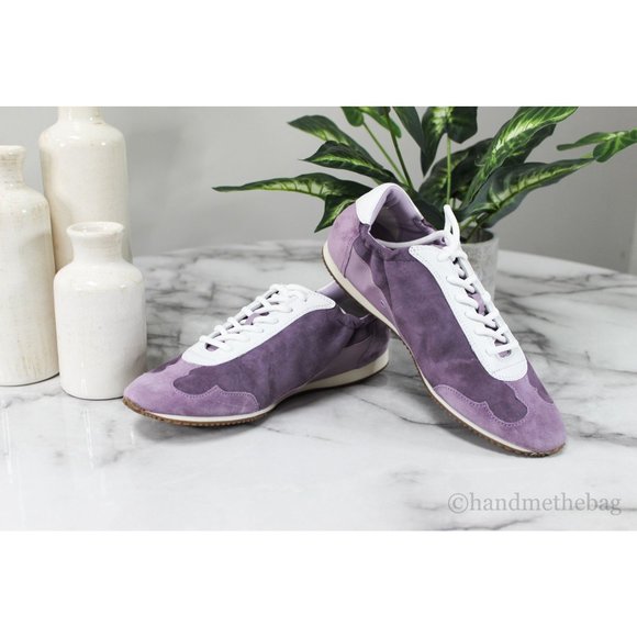 NWT Tory Burch Lilac Sneaker Suede Calf Leather Lace Up Fashion Shoes - Picture 2 of 7